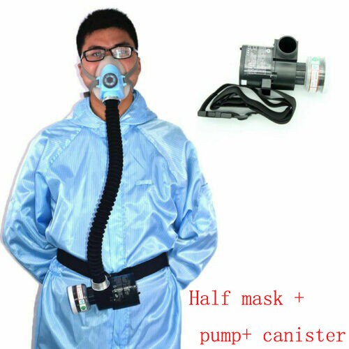 Rubber Full Face Gas Mask Breathing System Electric Constant Air Flow Supply 87 Long Tube Respirator Formaldehyde Protection