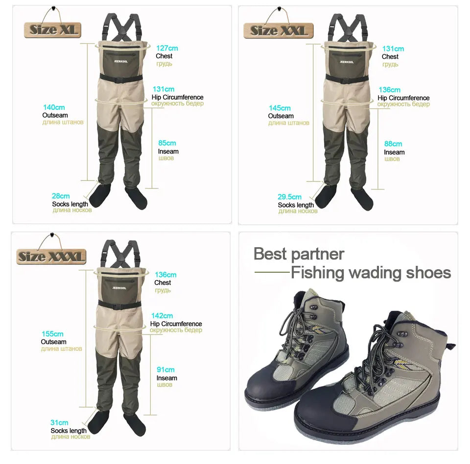 JEERKOOL Fly Fishing Waders Shoes Waders Fishing Wading Shoes &amp; Pants Fishing Boots Aqua Set Rock Sports Waders Felt Sole Hunt