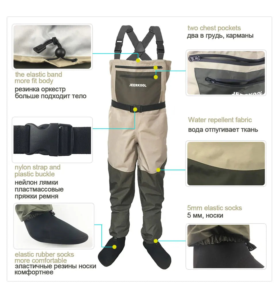 JEERKOOL Fly Fishing Waders Shoes Waders Fishing Wading Shoes &amp; Pants Fishing Boots Aqua Set Rock Sports Waders Felt Sole Hunt