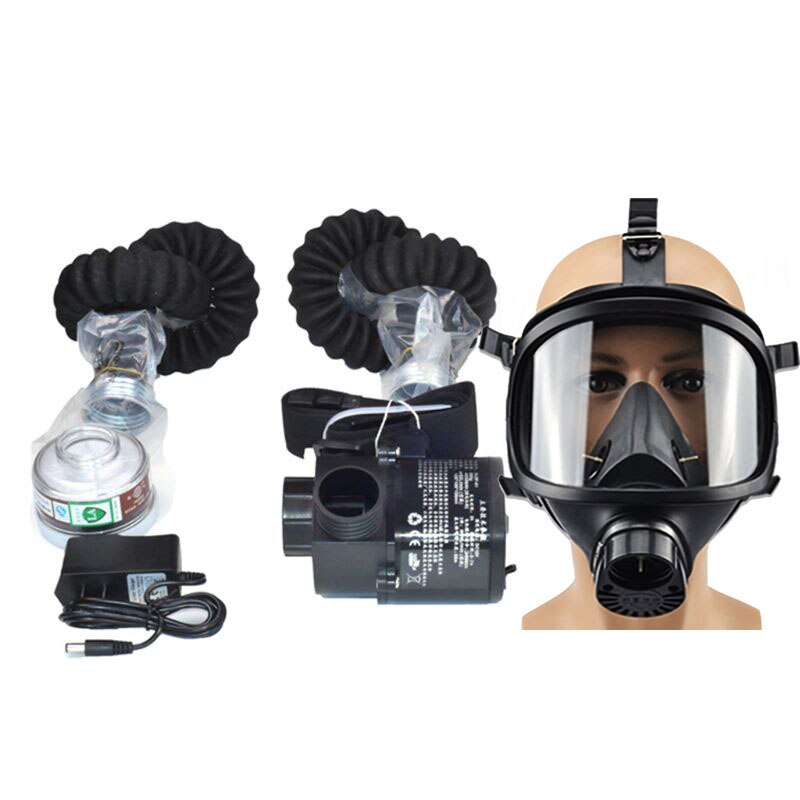 Rubber Full Face Gas Mask Breathing System Electric Constant Air Flow Supply 87 Long Tube Respirator Formaldehyde Protection