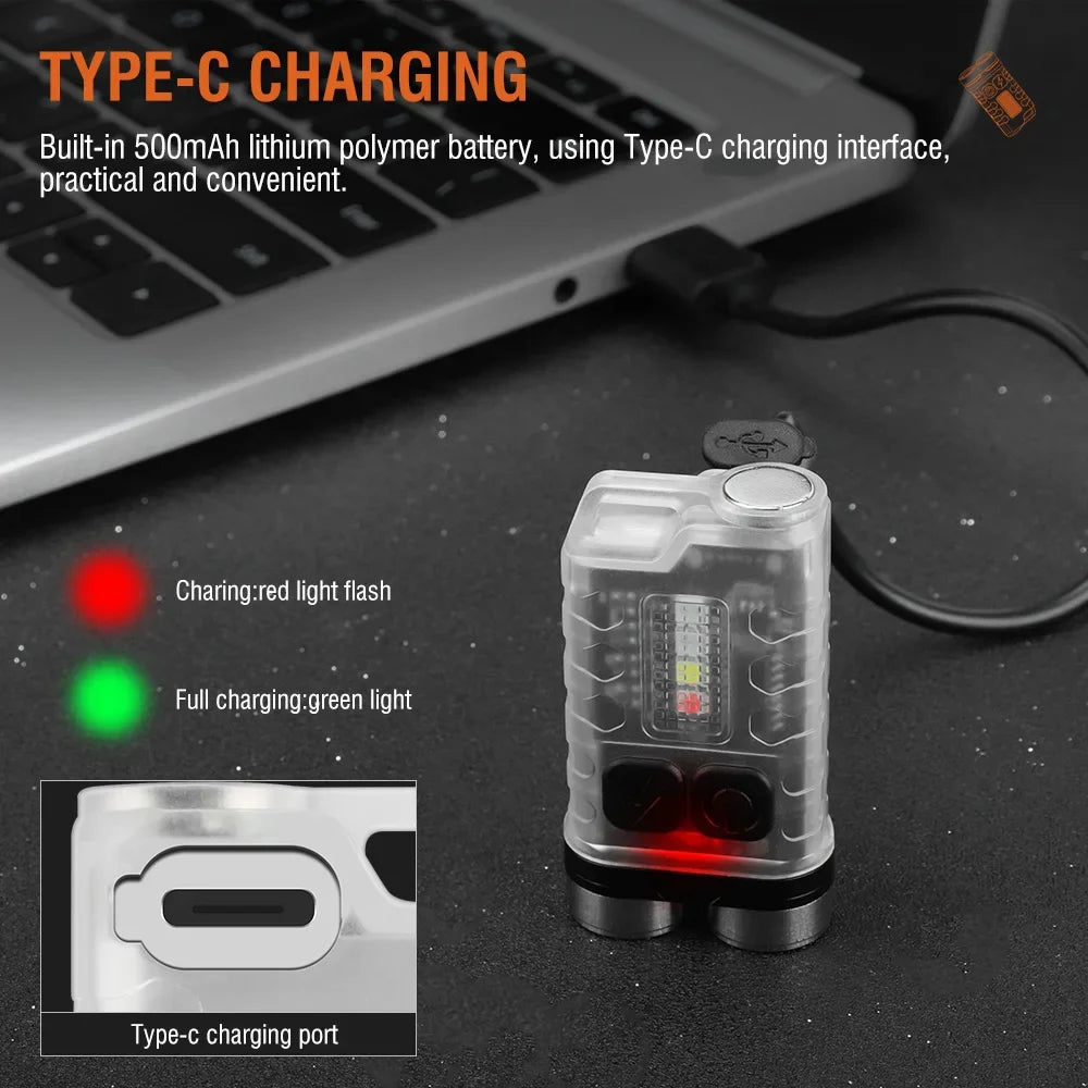 Flashlight Keychain Light 900 Lumens - Bright TYPE-C USB