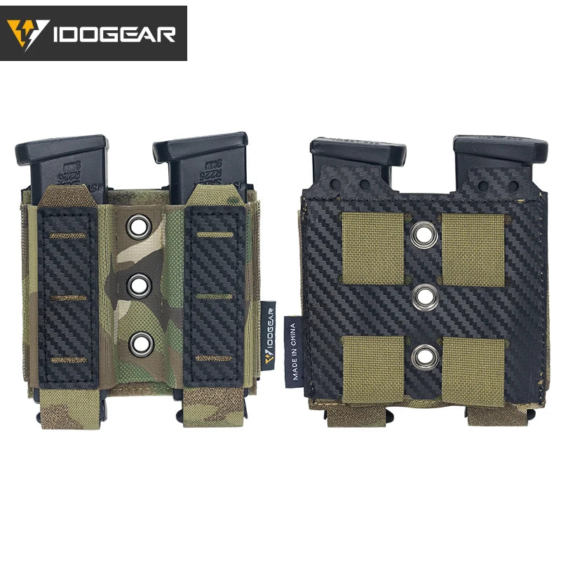 Tactical Mag Pouch 9mm - Double Mag Carrier Carbon Fiber MOLLE Pouch Camo 3590