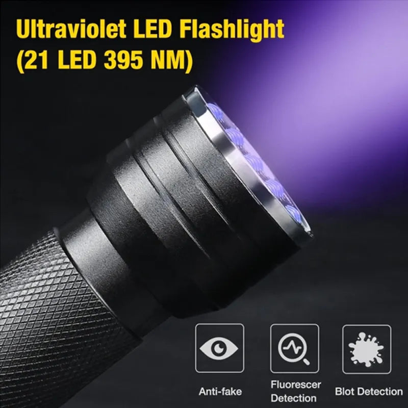 UV-fickampa - Ultraviolet Flashlight Blacklight 395NM Mini Torch 21 LED