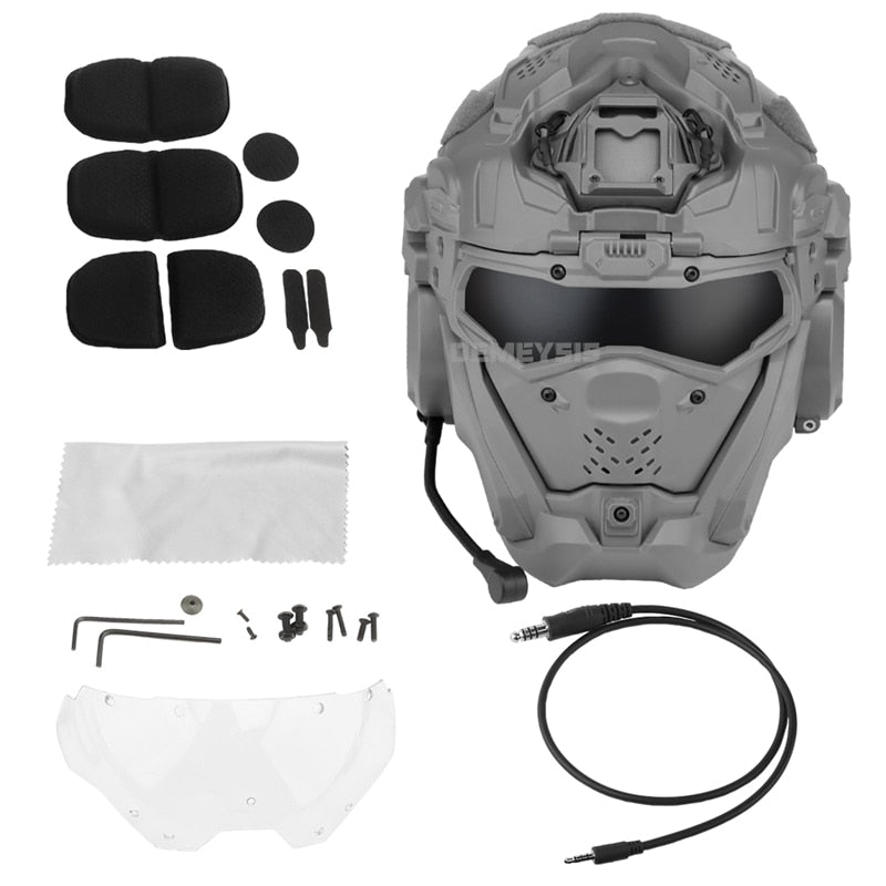 Tactical CS Helmet Paintball Airsoft Men Full Covered Helmets with Flip Mask Anti-fog Fan Shooting Helmet Built In Headset