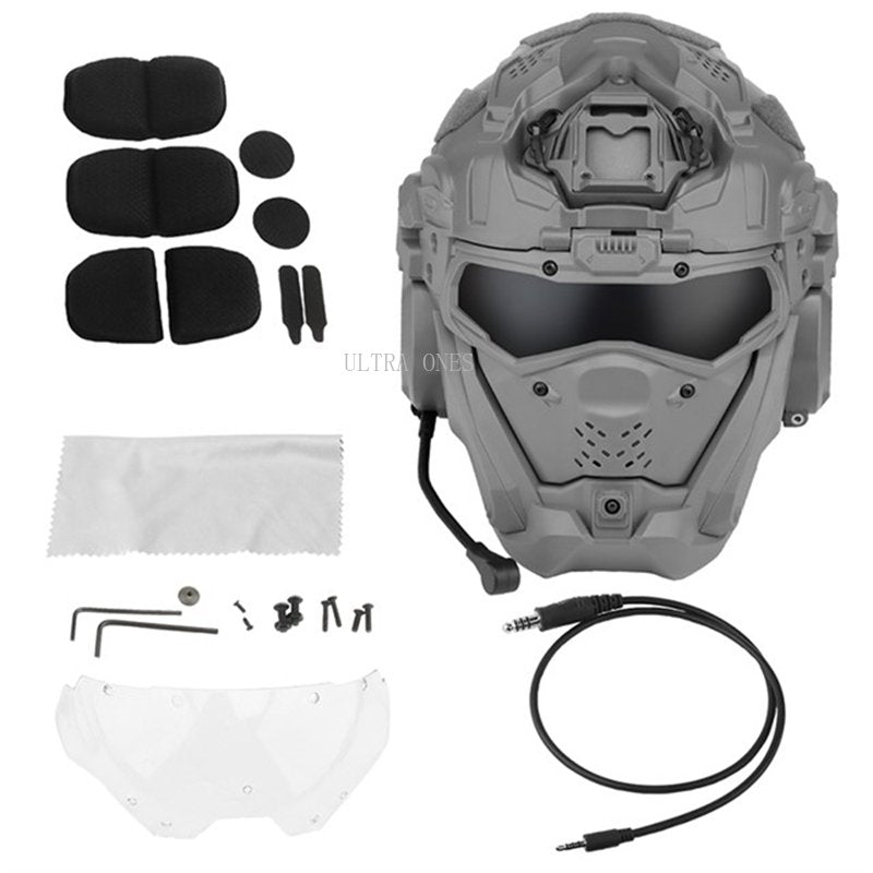 Tactical CS Helmet Paintball Airsoft Men Full Covered Helmets with Flip Mask Anti-fog Fan Shooting Helmet Built In Headset