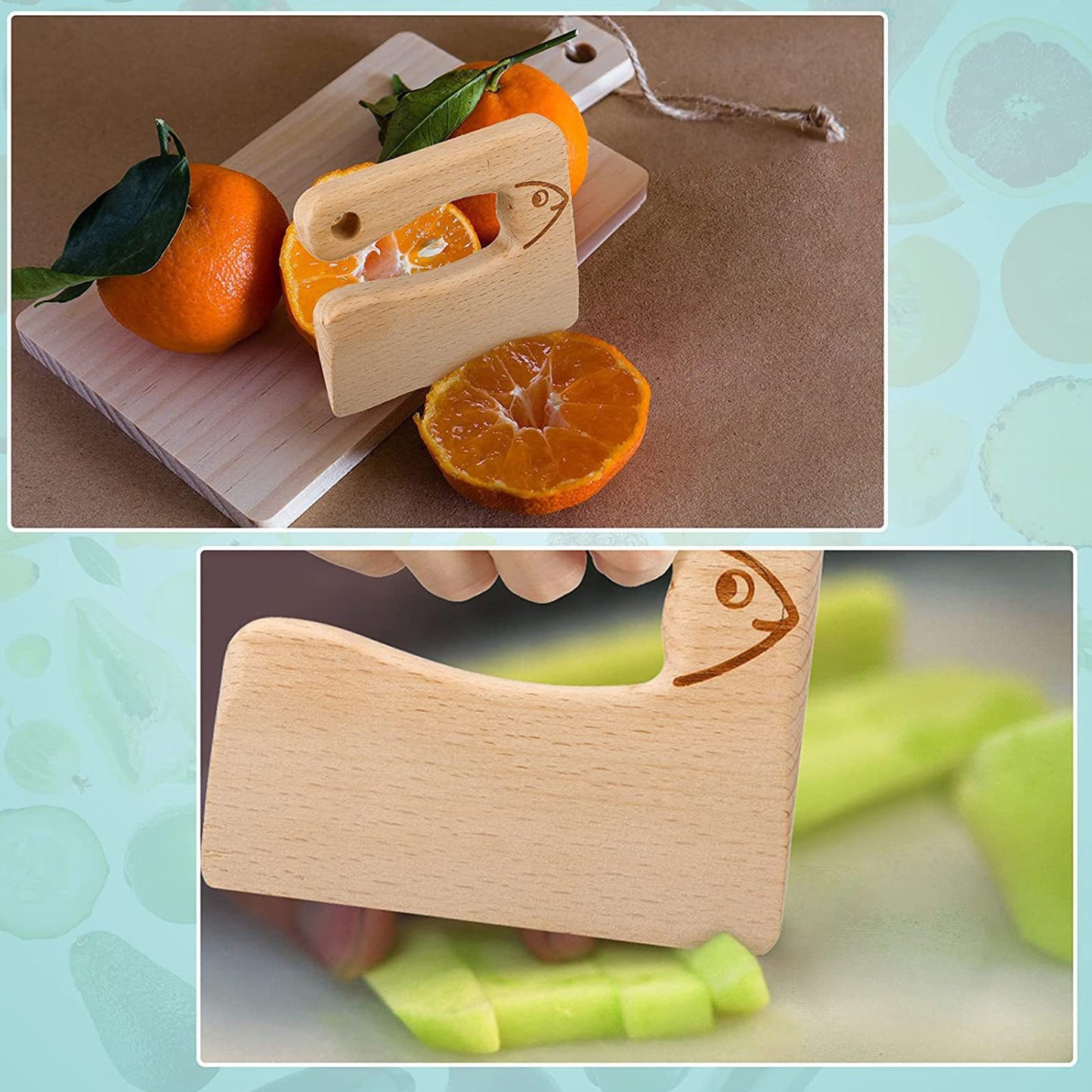 Safe Kitchen Cutting Toy Kids Wooden Cooking CutterFish-Shaped Children'S Kitchen Tools Cute Vegetables Fruits Knife Safety