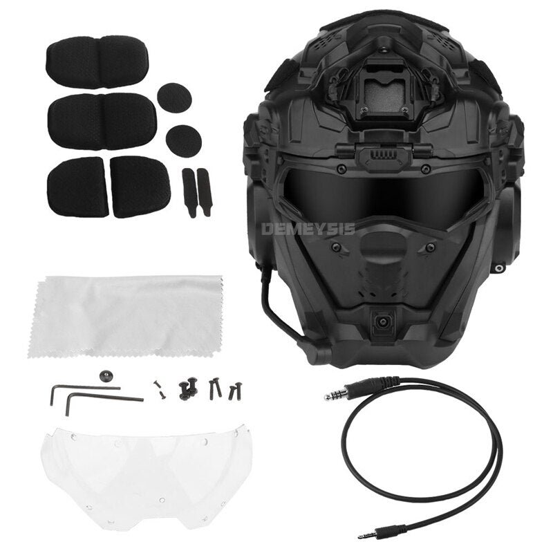 Tactical CS Helmet Paintball Airsoft Men Full Covered Helmets with Flip Mask Anti-fog Fan Shooting Helmet Built In Headset