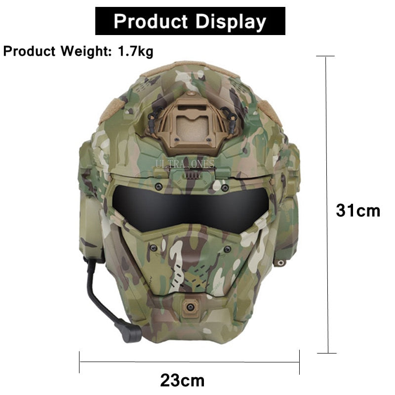 Tactical CS Helmet Paintball Airsoft Men Full Covered Helmets with Flip Mask Anti-fog Fan Shooting Helmet Built In Headset