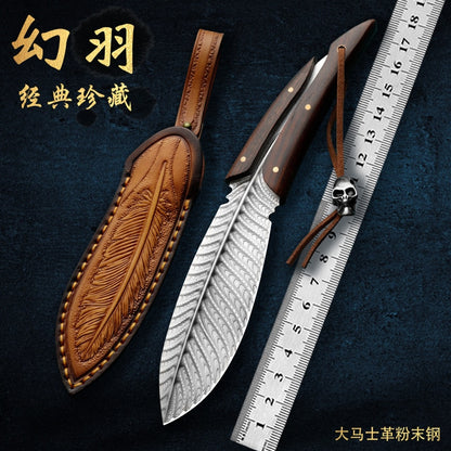 Vg10 Damascus steel straight knife feather pattern forging knife sand iron wooden handle outdoor survival knife collection knife