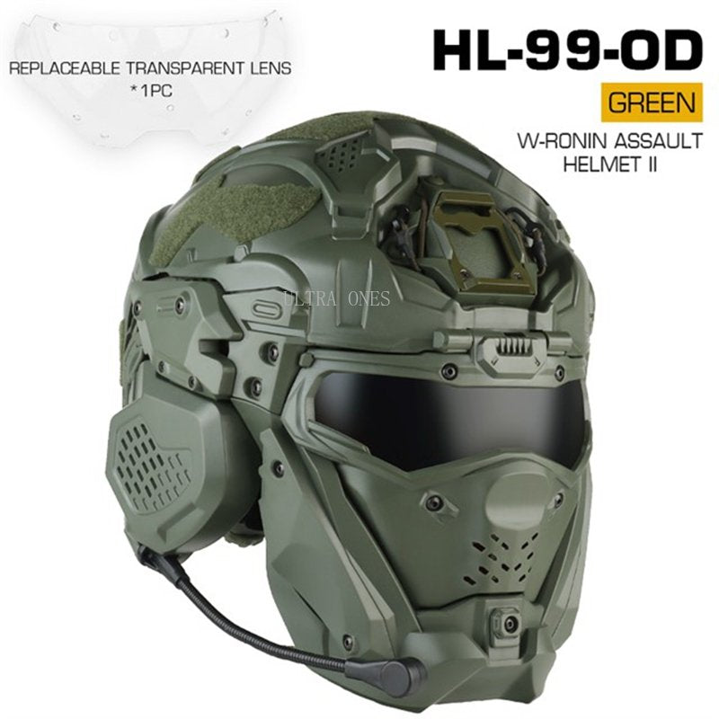 Tactical CS Helmet Paintball Airsoft Men Full Covered Helmets with Flip Mask Anti-fog Fan Shooting Helmet Built In Headset