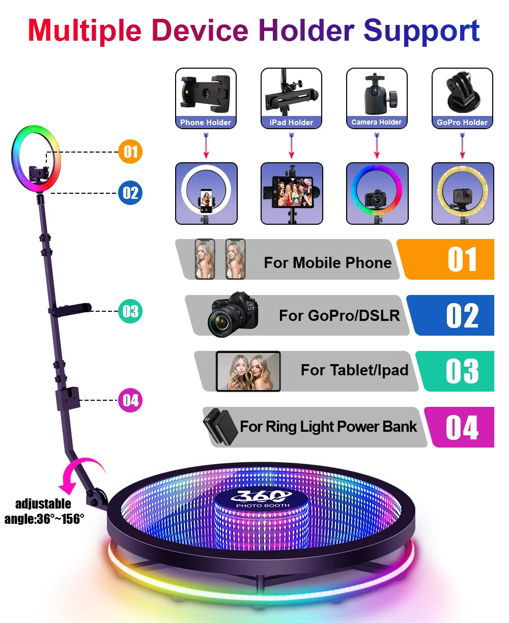 Infinity Glass 360° Photo Booth Video Machine 68-115cm 1-7 People