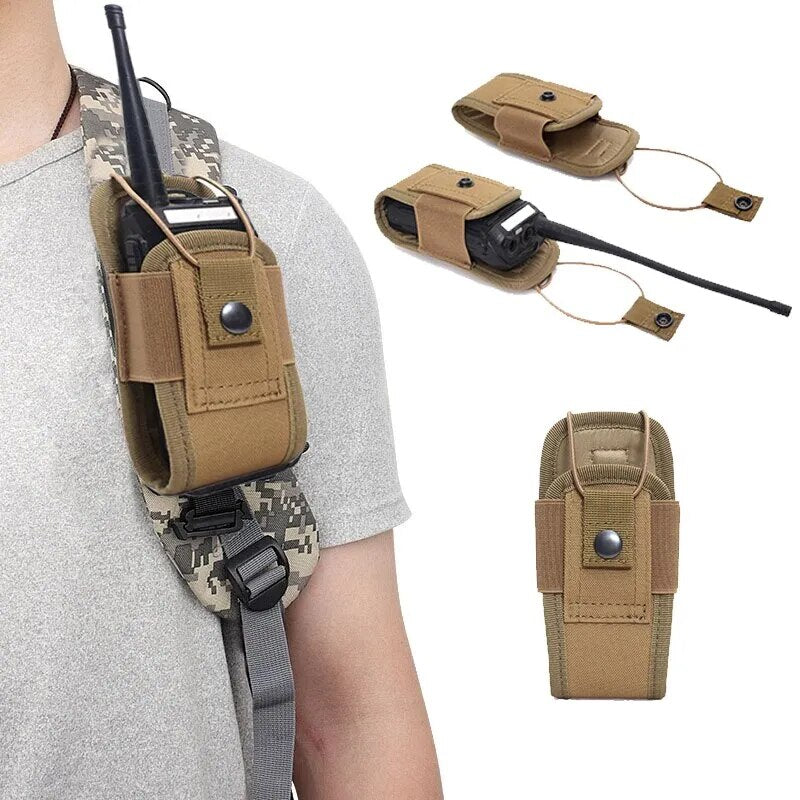 Tactical Walkie Talkie Pouch 600D Oxford Khaki Molle Radio Pouch Portabel Utomhus Jakt Sport Telefonhållare Interphone hölster