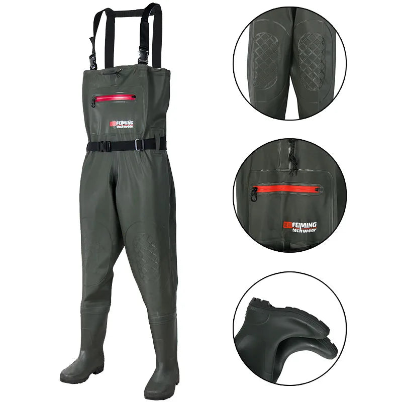 Light Weight 3KG PVC Men Lure Waders Fishing Waders Overalls With Boots Waterproof Adult Women Chest Waders Pants Gear Black Set