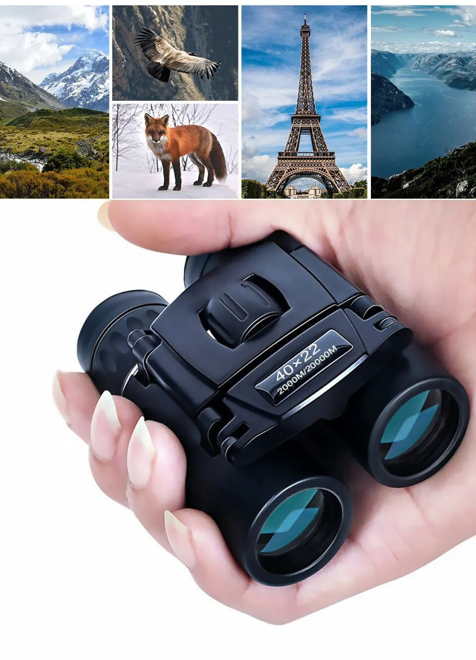 40x22 HD Powerful Binoculars 2000M Long Range Folding Mini Telescope BAK4 FMC Optics For Hunting Sports Outdoor Camping Travel