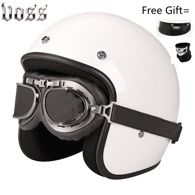 Hjälm - Motorcycle Scooter Open Face Helmet DOT -CE Black LARGE Matte White