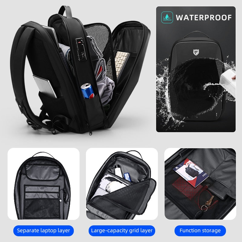 Anti-theft Backpack in Impact Resistant and Waterproof Shell Cover - Laptop compartment for up to 17.3 inch screen