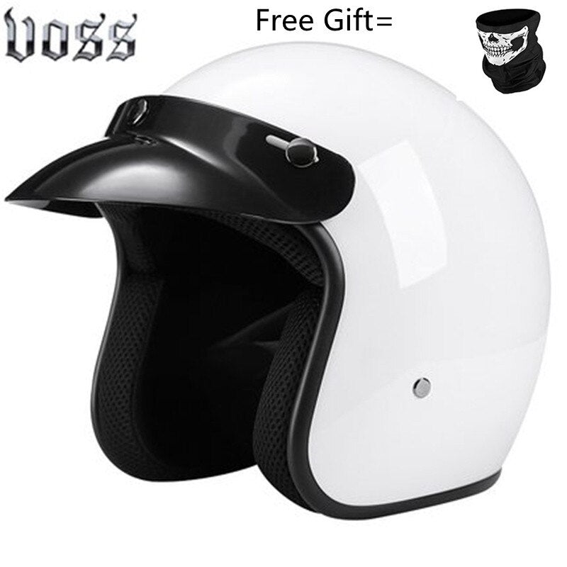 Hjälm - Motorcycle Scooter Open Face Helmet DOT -CE Black LARGE Matte White