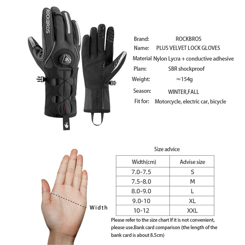 ROCKBROS Adjusatble Cycling Gloves Reflective Screen Touch Warm MTB Bike Gloves Outdoor Waterproof Motorcycle Bicycle Gloves