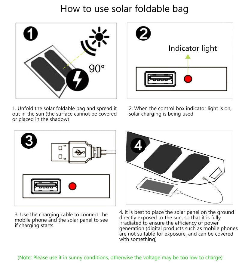 Portabel, lätt och vikbar solcellsladdare med USB utgång 10W, 5V