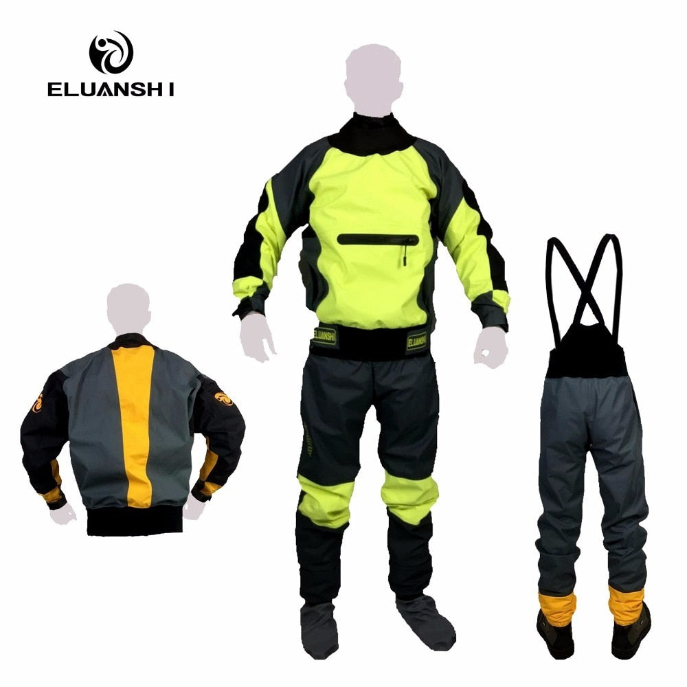 Dry suit in durable material for boating, kayaking, etc.