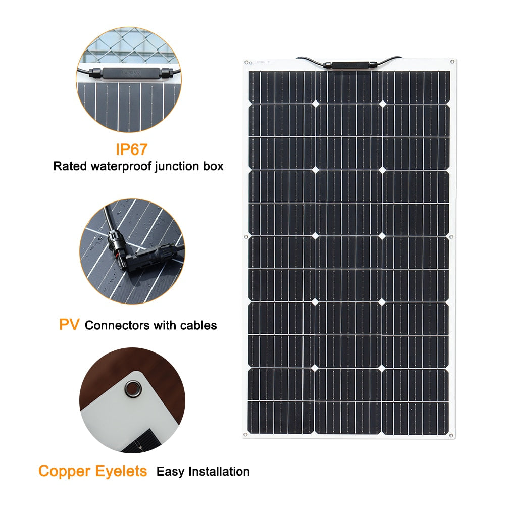 Solpaneler på 100W-1000W för prepping och Off-Grid - Solar Panel, 1000W, Flexible Monocrystalline Solar Cells 1~10PCS 100~1000 Watt PV Module 12V 24V Photovoltaic Off Grid System