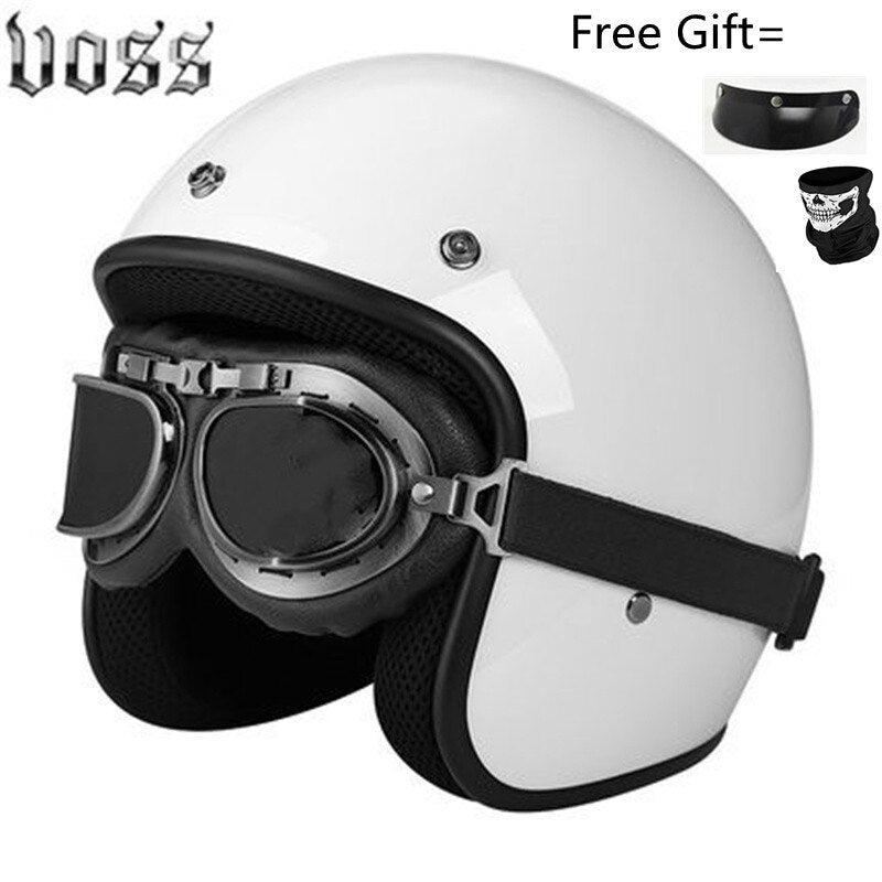 Hjälm - Motorcycle Scooter Open Face Helmet DOT -CE Black LARGE Matte White