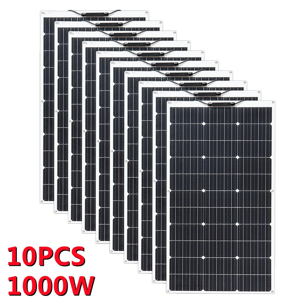 Solpaneler på 100W-1000W för prepping och Off-Grid - Solar Panel, 1000W, Flexible Monocrystalline Solar Cells 1~10PCS 100~1000 Watt PV Module 12V 24V Photovoltaic Off Grid System