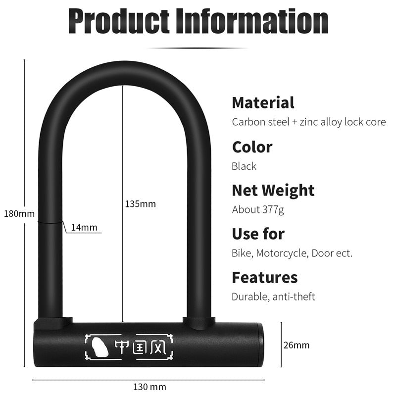 Cykellås från West Biking - Bicycle U Lock in Carbon Steel and zinc alloy