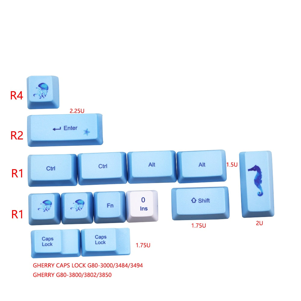 Whale Keycap  dye Subbed PBT 122 Keys OEM Profile Keycaps For Cherry MX Switches TKL87/96/108 keyboard cap