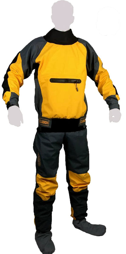 Dry suit in durable material for boating, kayaking, etc.