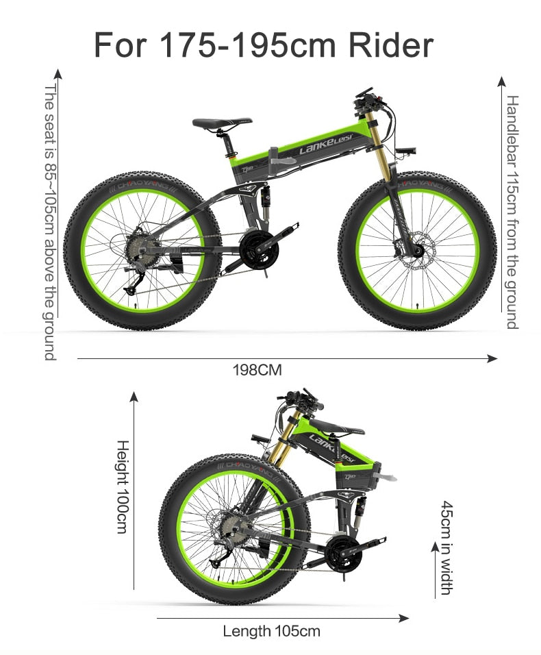 Elcykel - Terrängcykel - 35km/h med  48V, 14,5Ah/17.5 Ah Li-ion Batteri - 1000w Output motorc