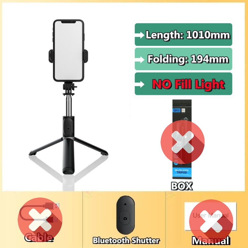 Selfie Stick stativ Bluetooth hopfällbar Monopod Med LED ljus fjärravtryckare För iphone Grossist