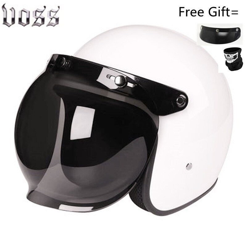 Hjälm - Motorcycle Scooter Open Face Helmet DOT -CE Black LARGE Matte White