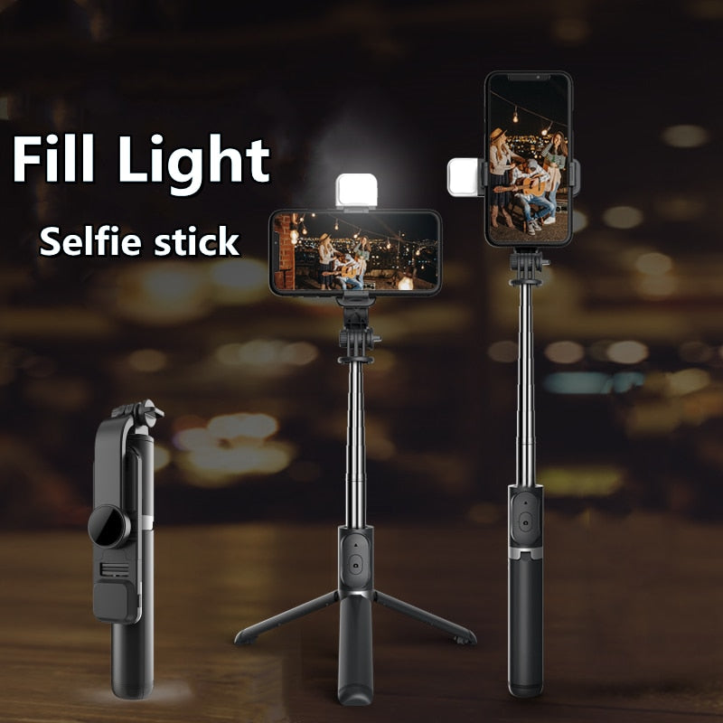 Selfie Stick stativ Bluetooth hopfällbar Monopod Med LED ljus fjärravtryckare För iphone Grossist