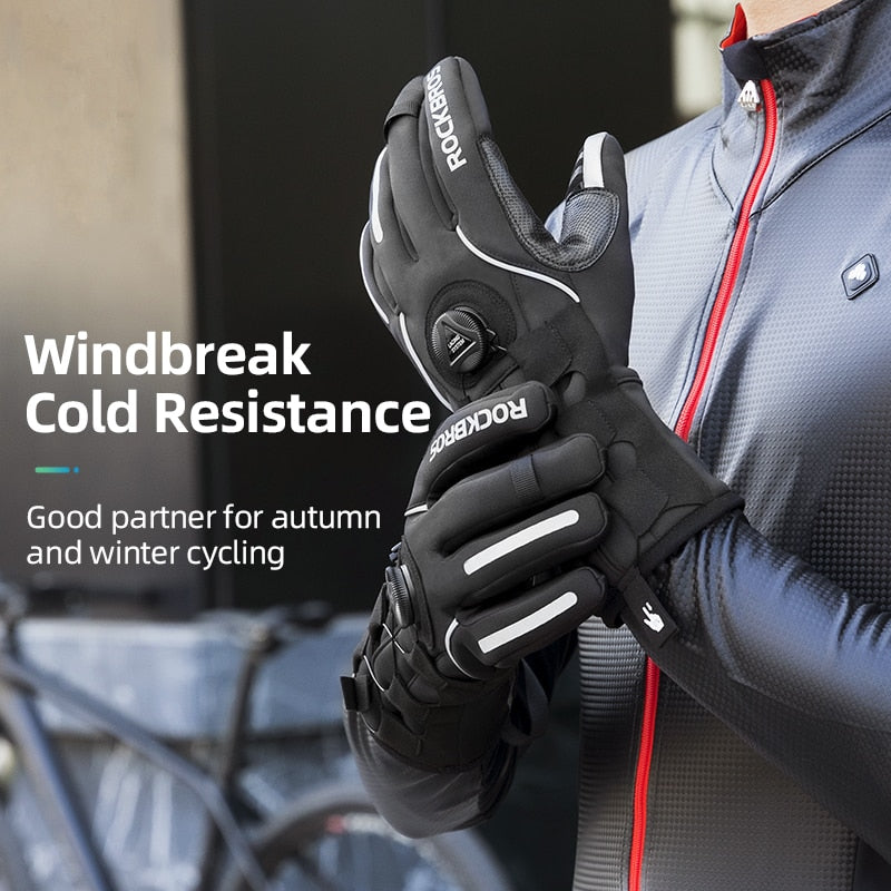 ROCKBROS Adjusatble Cycling Gloves Reflective Screen Touch Warm MTB Bike Gloves Outdoor Waterproof Motorcycle Bicycle Gloves