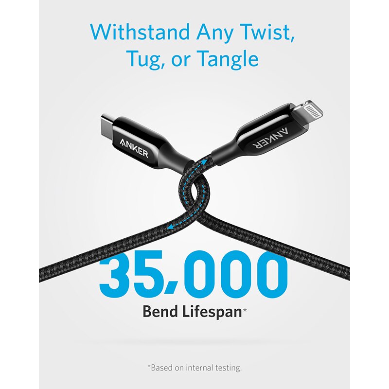 iPhone Lightning Laddkabel - USB C till Lightning-kabel Powerline+ III MFi-certifierad Lightning-kabel för iPhone 11/11 Pro/11 Pro Max, strömförsörjning