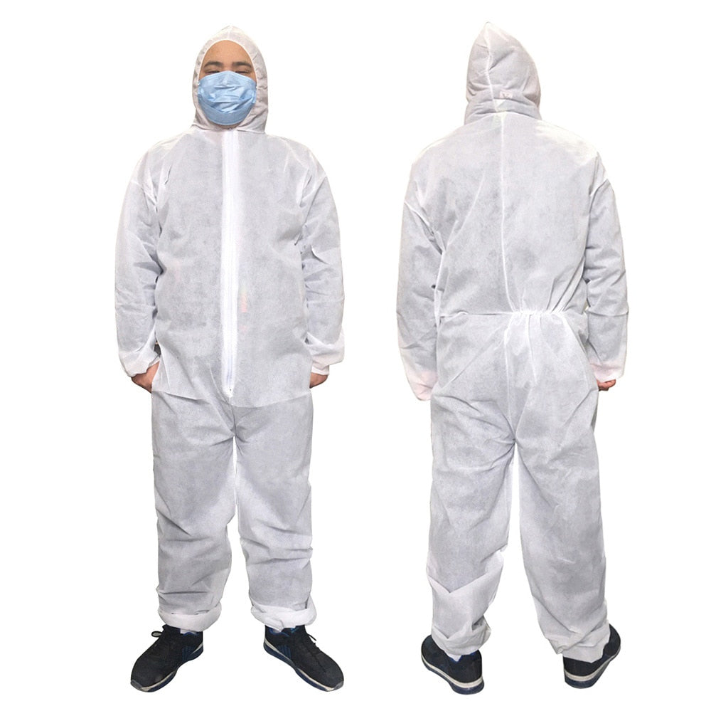 Unisex Sanitary Protection Jumpsuit Hazmat Suit Zip Isolation Protective Disposable Breathable Dustproof Labour Overall