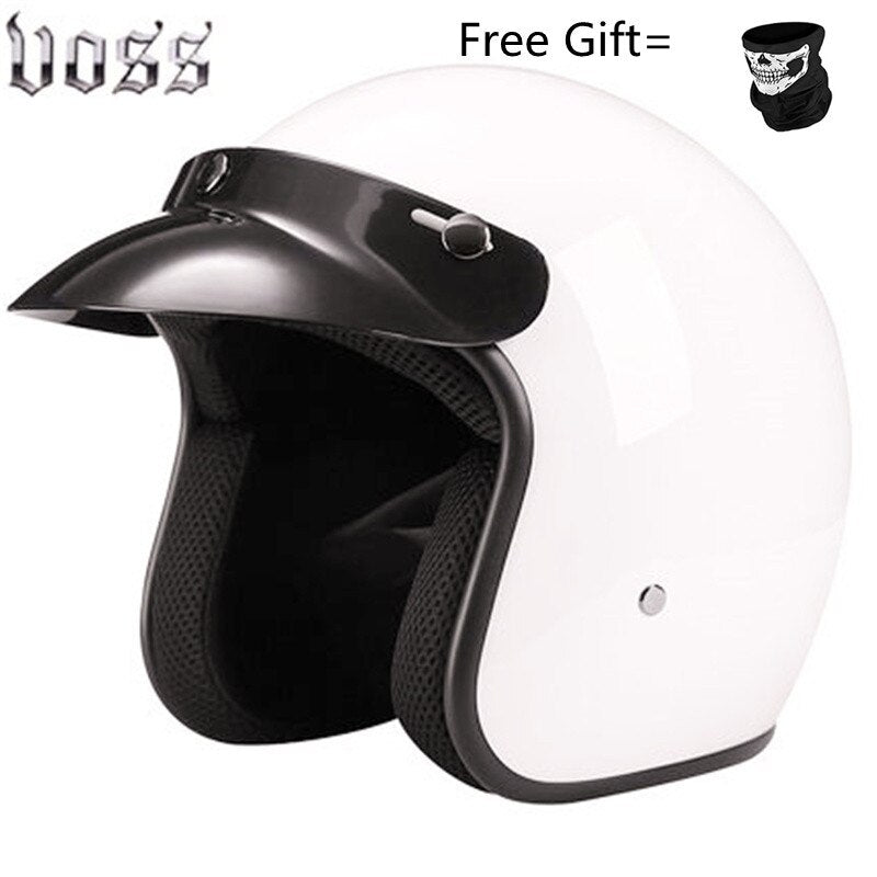 Hjälm - Motorcycle Scooter Open Face Helmet DOT -CE Black LARGE Matte White