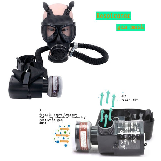 Rubber Full Face Gas Mask Breathing System Electric Constant Air Flow Supply 87 Long Tube Respirator Formaldehyde Protection