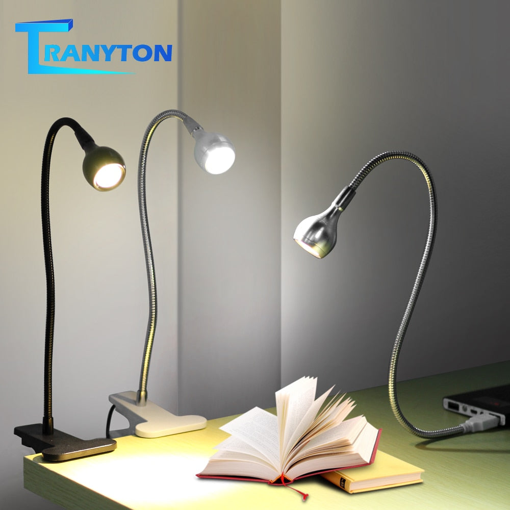 USB Power Clip Holder LED Book Light Desk Lamp 1W Flexible LED Reading Book Lamp Switch On/Off Table Lamp for Bedroom Study Room