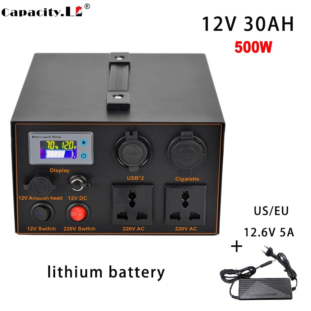 Powerstation - 12V backup lithium battery 220V/500W Laddningsbar elgenerator