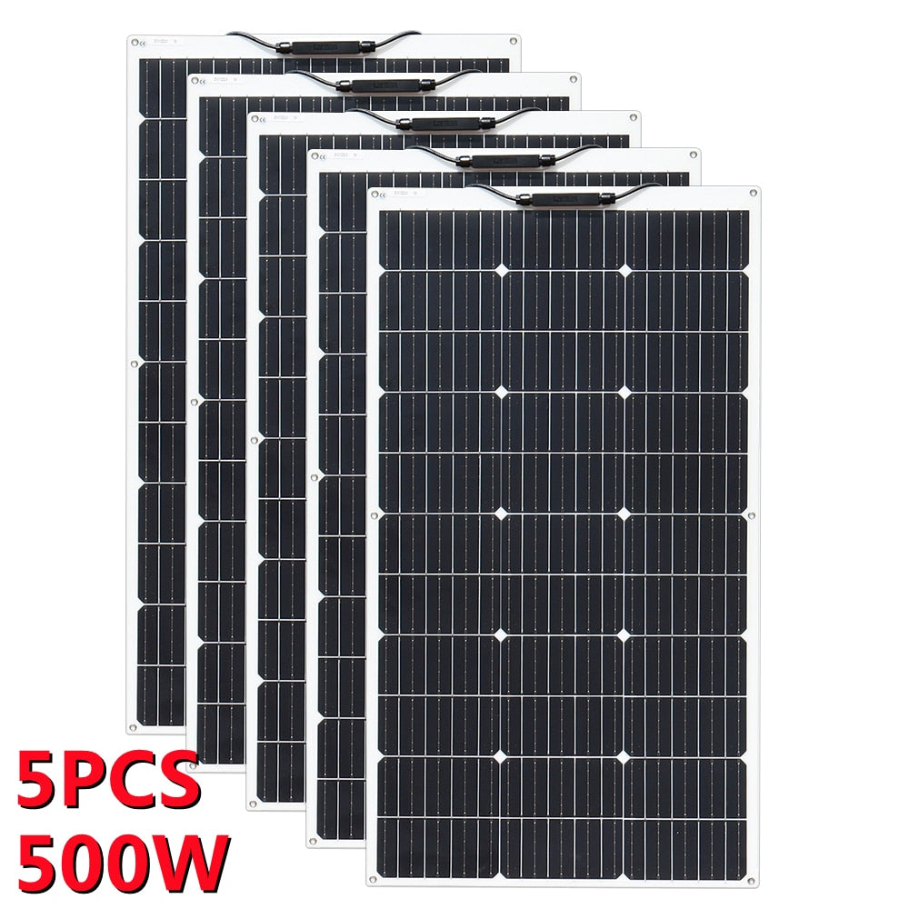 Solpaneler på 100W-1000W för prepping och Off-Grid - Solar Panel, 1000W, Flexible Monocrystalline Solar Cells 1~10PCS 100~1000 Watt PV Module 12V 24V Photovoltaic Off Grid System