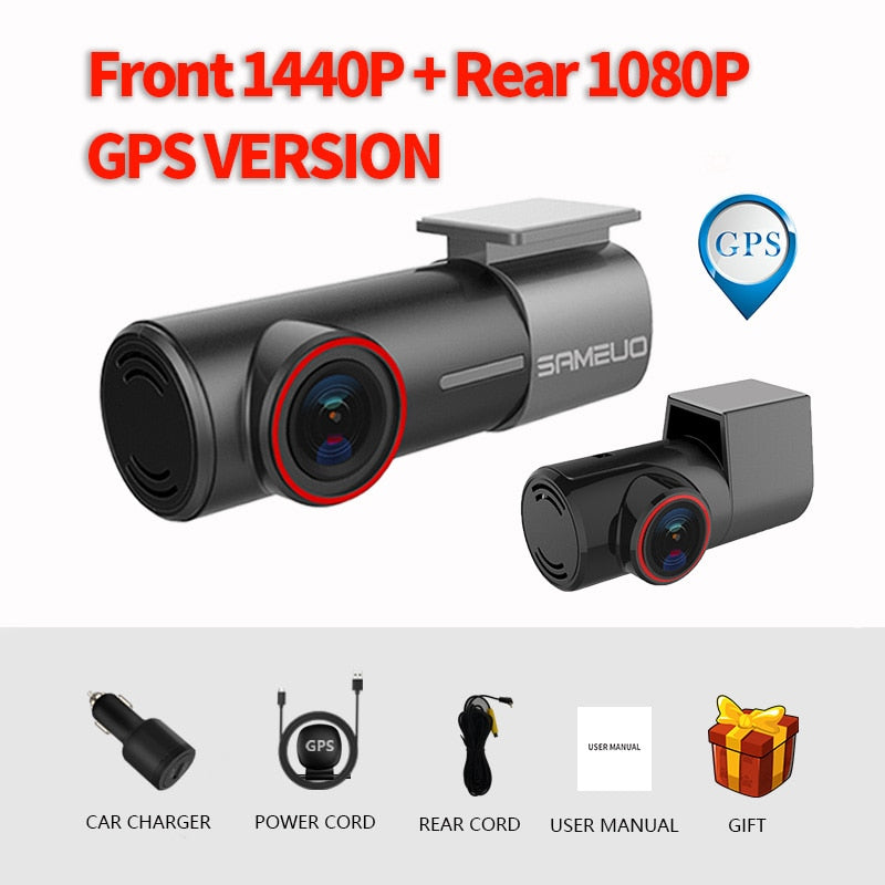 Parkeringsmonitor - Bilkamera - SAMEUO U700 Dash Camera Recorder QHD 1944P Bil DVR med 2 cam dashcam WiFi Video Recorder 24H