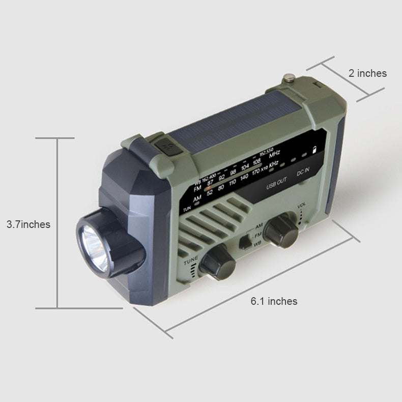 Dynamoradio -  Nödradio med LED ficklampa, Solcellsuppladdning och USB-uttag