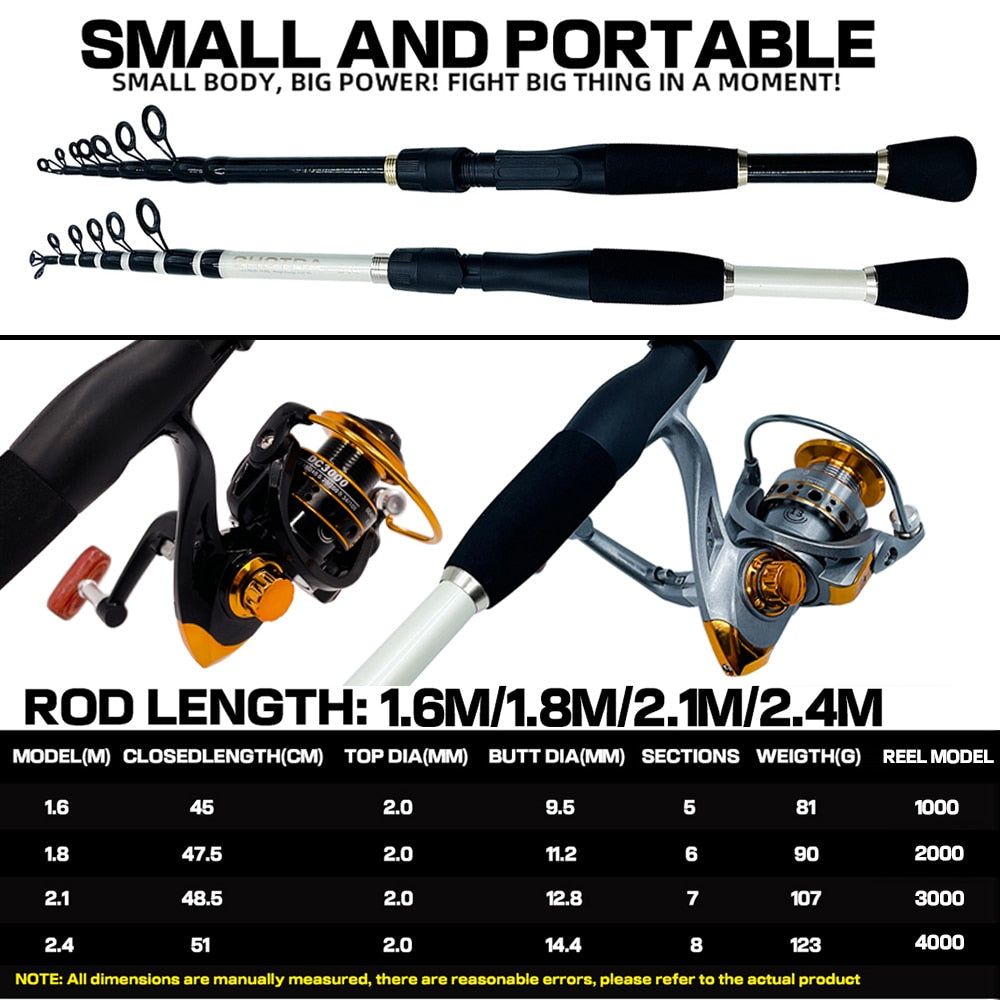 Portable Ultralight Fishing Rod With Reinforced Reel Fishing Set  1.6 1.8 2.1 2.4m