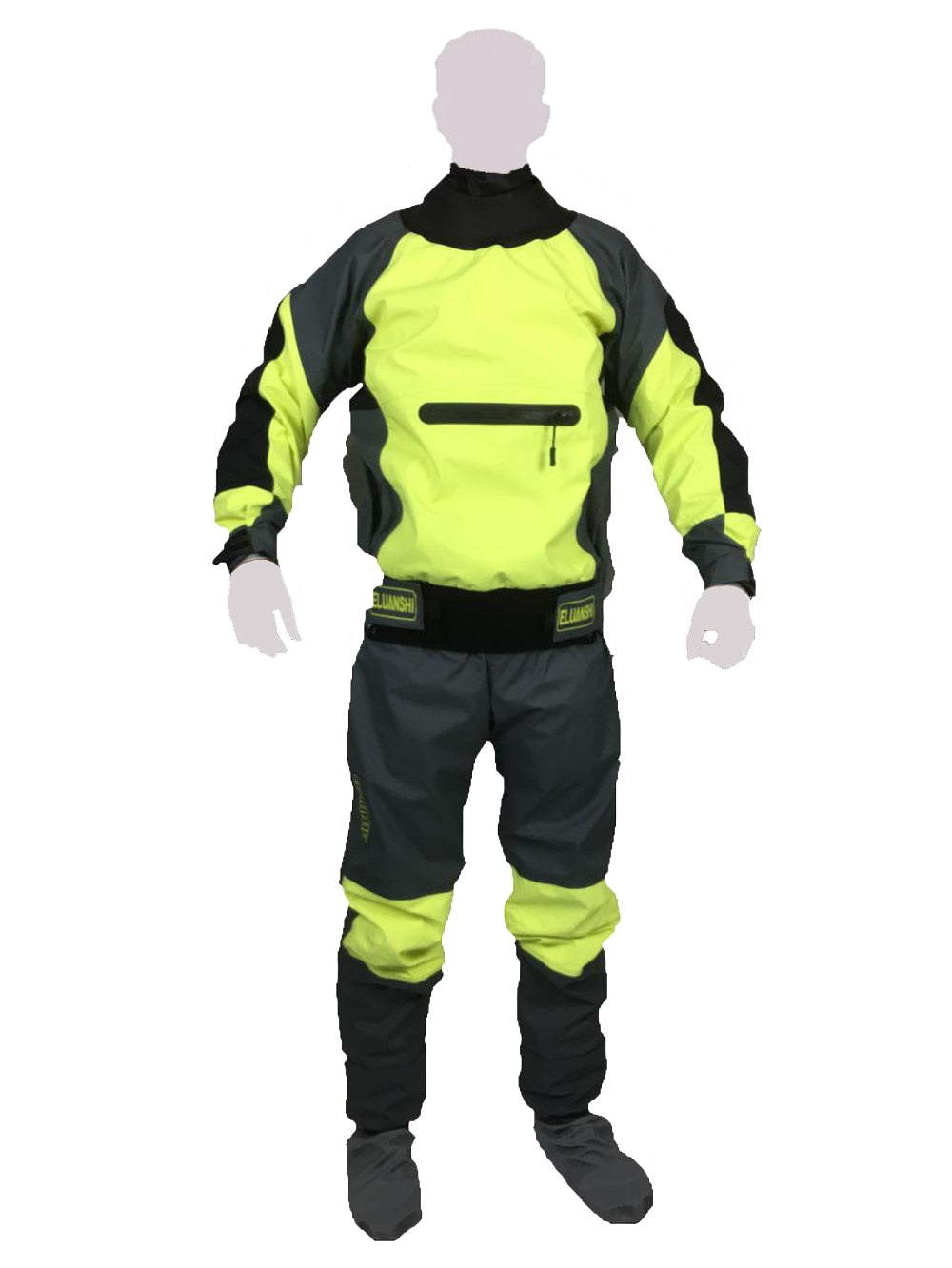 Dry suit in durable material for boating, kayaking, etc.