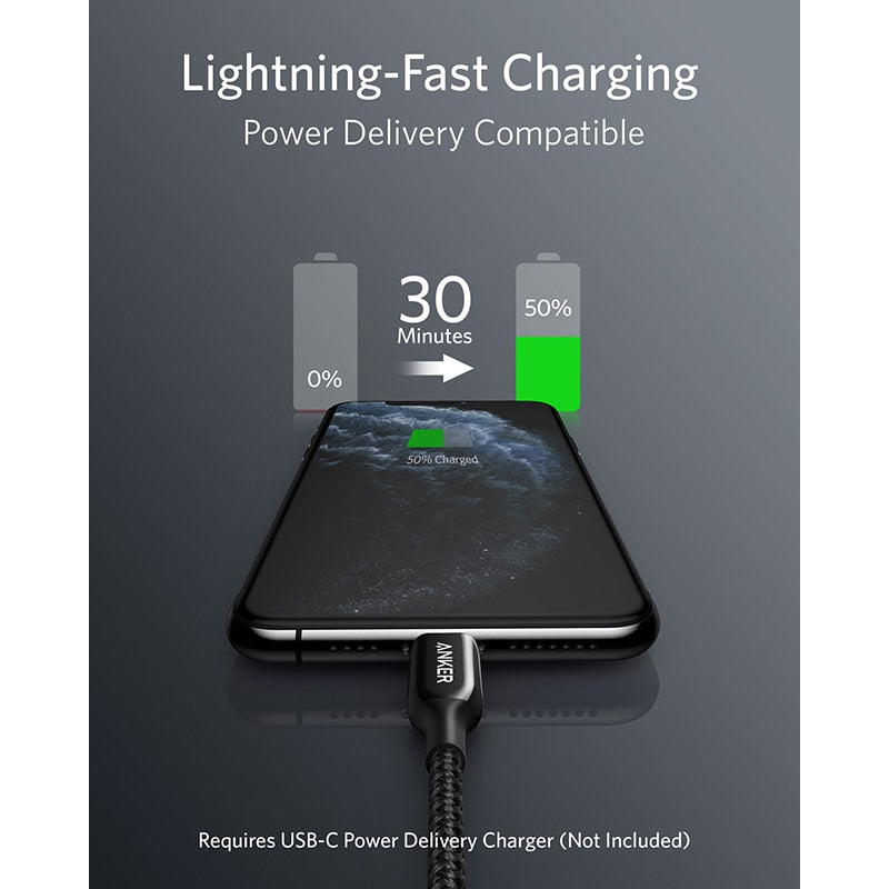 iPhone Lightning Laddkabel - USB C till Lightning-kabel Powerline+ III MFi-certifierad Lightning-kabel för iPhone 11/11 Pro/11 Pro Max, strömförsörjning