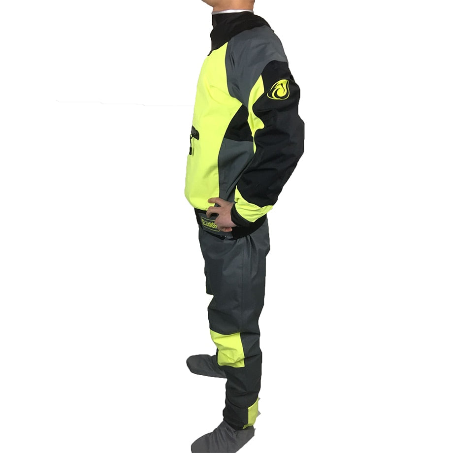 Dry suit in durable material for boating, kayaking, etc.