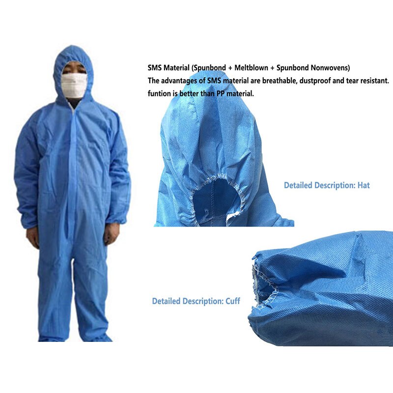 Unisex Sanitary Protection Jumpsuit Hazmat Suit Zip Isolation Protective Disposable Breathable Dustproof Labour Overall