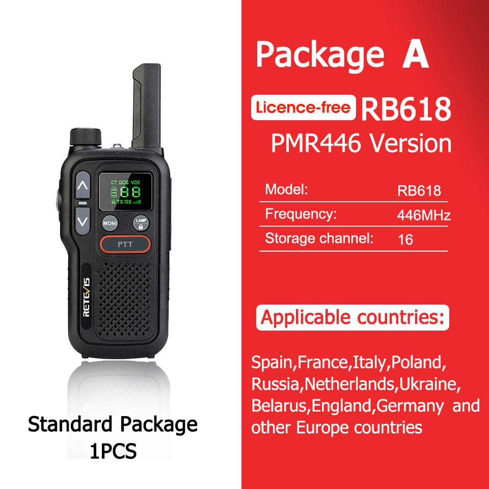 Walkie Talkie Retevis RB618 - Tvåvägsradio för jakt - Mini Walkie Talkie Rechargeable Walkie-Talkies 1 or 2 pcs PTT PMR446 Long Range Portable Two-way Radio For Hunting